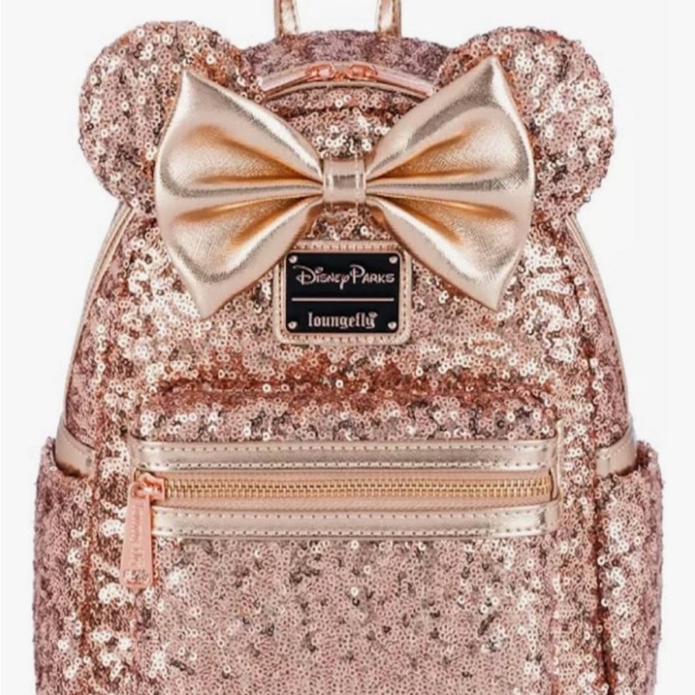 Loungefly Rose Gold Sequin Backpack with Metallic Bow